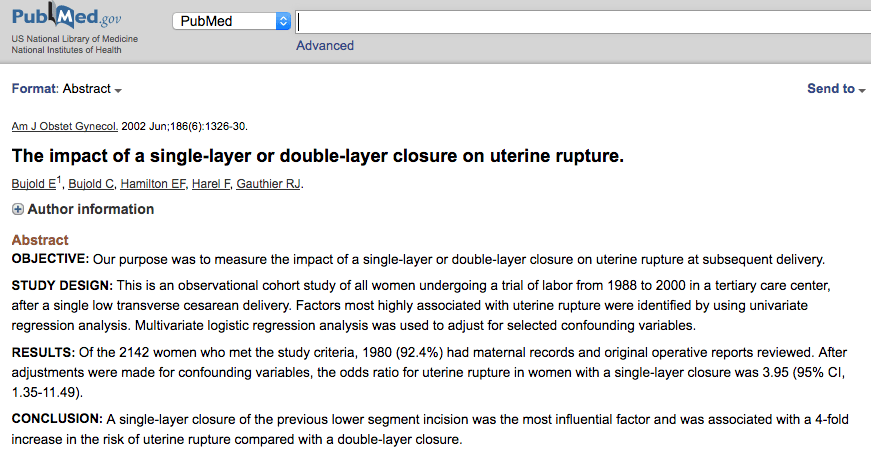 Impact of a single or double layer closure on uterine rupture