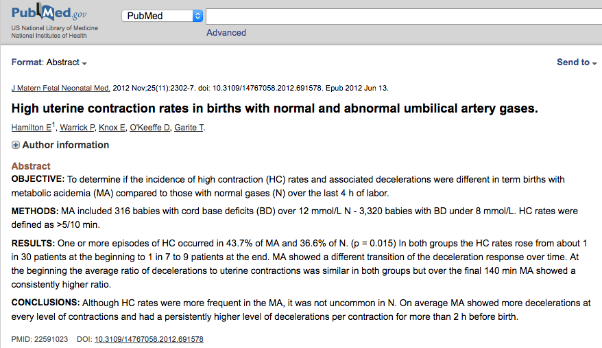 High uterine contraction rates in births with normal and abnormal umbilical artery gases