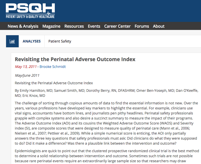 Revisiting the Perinatal Adverse Outcome Index
